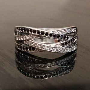 Black White Sapphire Infinity 925 Silver Ring Sz 8